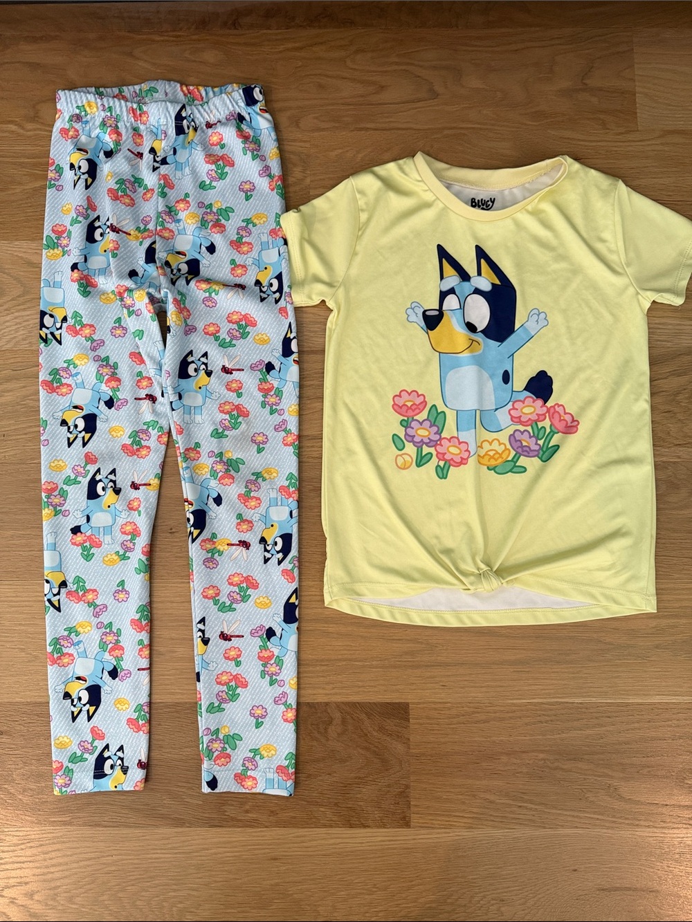 Bluey Floral Short-Sleeve Pajama Set for Kids - Yellow Top & Light Blue Leggings